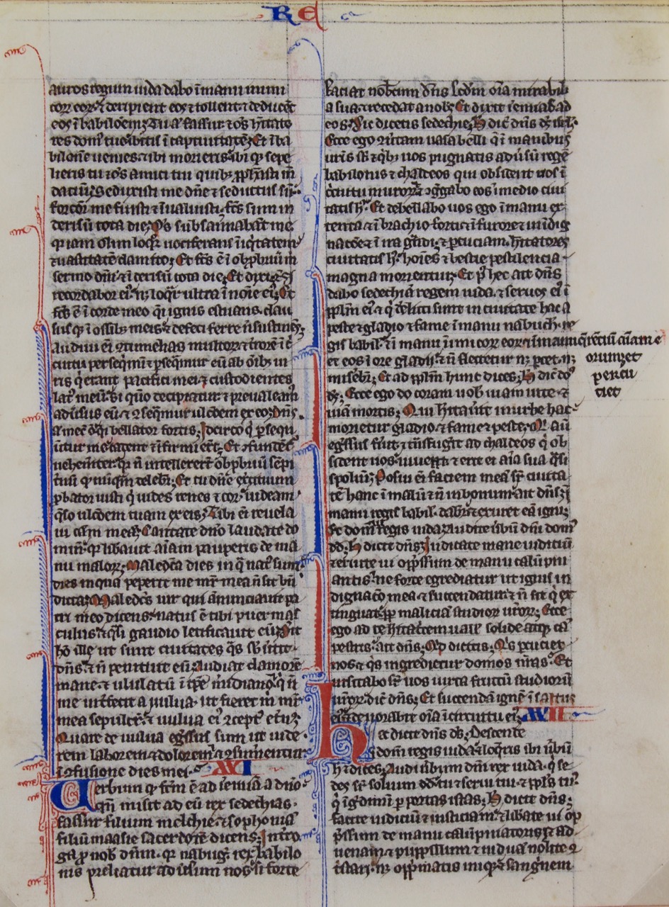 Manuscript leaf, Parisian ”Pocket Bible”, c.1250 with a scribal correction.